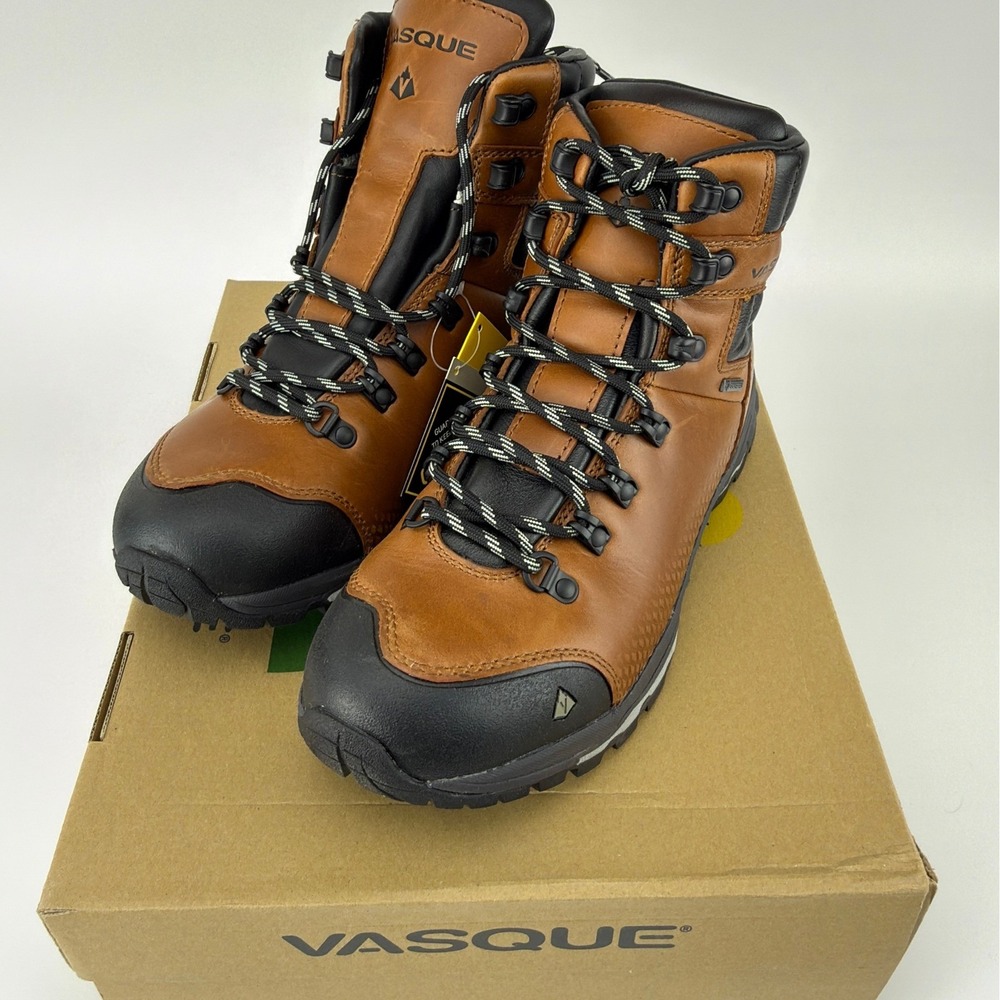 Vasque St Elias FG GTX Gore-Tex Mens Hiking Boots Cognac Size 8 Medium NIB 7146